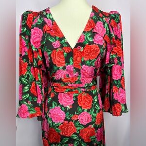 Rare Queens of Archive "Simone" Pink & Red Rose Maxi Dress